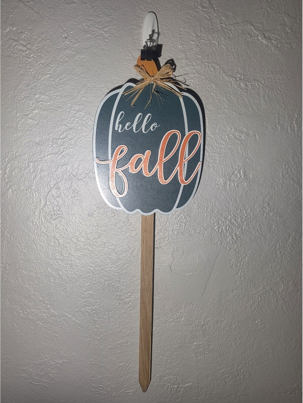 Wooden Pumpkin Shaped Yard stake Decor Fall/Autumn "HELLO FALL"